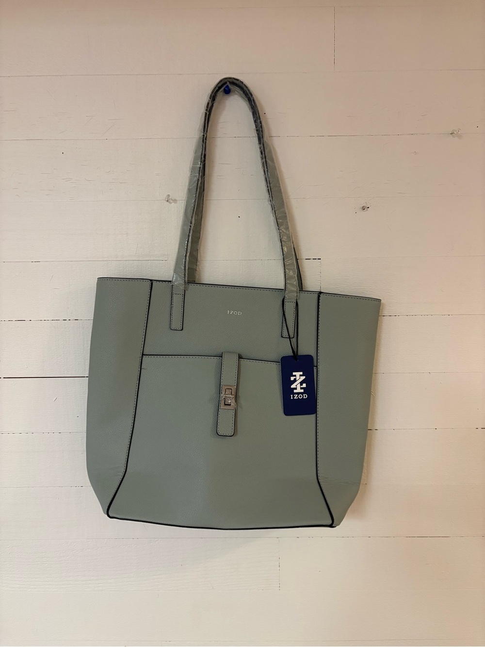 IZOD Sage Gray Faux Leather Structured Tote Bag Shoulder Purse NWT